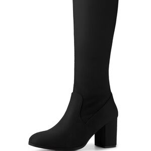 Target Women's Chunky Heels Side Zip Knee-High Suede Black Boots Size 6.5